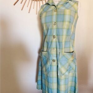 1970s Blue & Green Plaid Dress